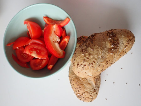 bread and vegetables in a bowl for a simple snack