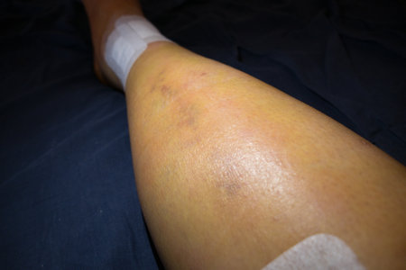 injured leg in a bandage after surgery