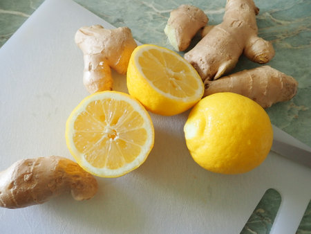 super healthy lemon and ginger in the kitchenの写真素材
