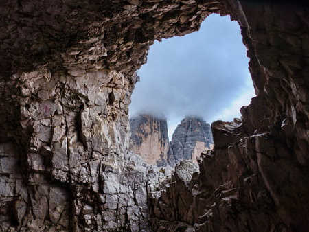batutiful autumn nature in famous rocky dolomites mountainsの写真素材