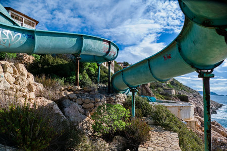old abandoned building of unused aquapark in Turkeyの写真素材