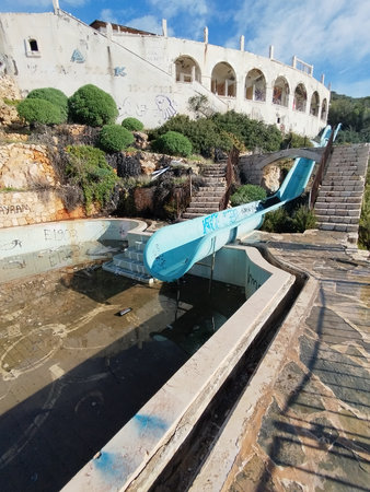 old abandoned building of unused aquapark in Turkey