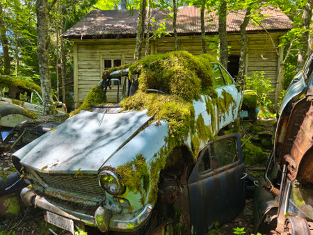 bastbas fanous cemetery of cars in sweden border with norwayの写真素材