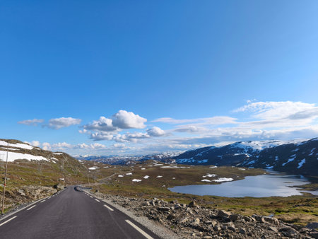 amazing beautiful nature of norwegian scandinavian highlandsの写真素材