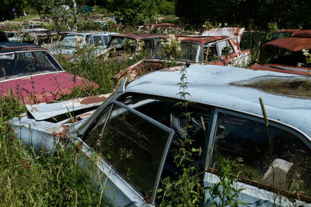 fanous cemetery of cars in sweden border with norway