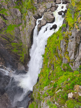beautiful amazing voringsfossen waterfall in norway hardanhenvida scandinaviaの写真素材