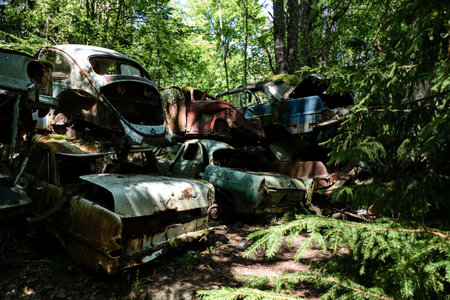 bastbas cemetery of cars in sweden border with norway