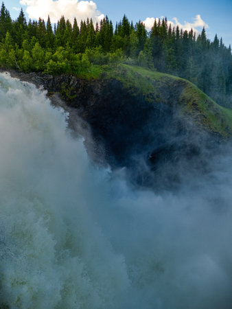 amazing beautiful powerful waterfall tannforsen in sweden