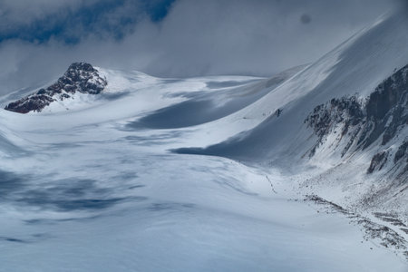 amazing nature climbing Mount Kazbeg in Georgia in summer
