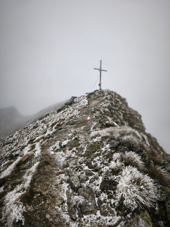beautiful chilly autumn hiking in secauer alpen austria europeの写真素材