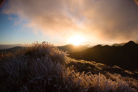 beautiful chilly autumn hiking in secauer alpen austria europeの写真素材