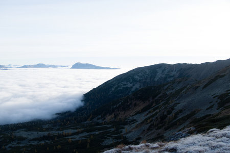 beautiful chilly autumn hiking in secauer alpen austria europeの写真素材
