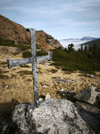 beautiful chilly autumn hiking in secauer alpen austria europeの写真素材
