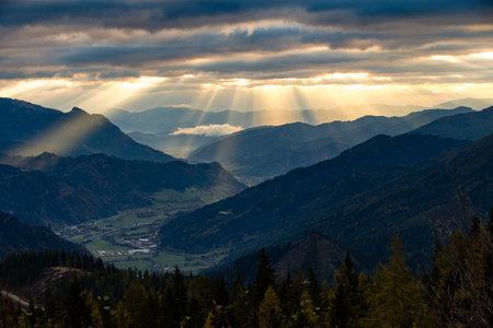beautiful chilly autumn hiking in secauer alpen austria europeの写真素材