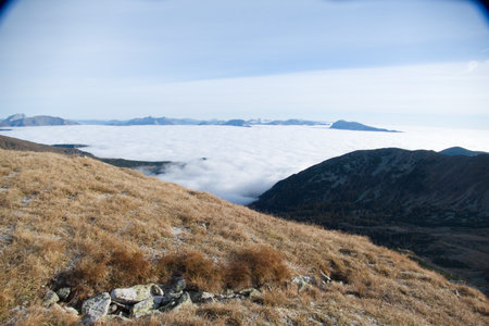 beautiful chilly autumn hiking in secauer alpen austria europeの写真素材