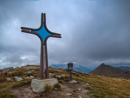 beautiful chilly autumn hiking in secauer alpen austria europeの写真素材