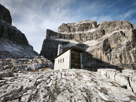 Alpine hut in the Dolomites, Italy, Europe.の写真素材