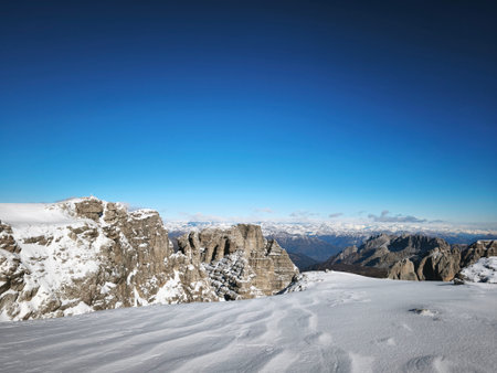 Snowy Dolomites mountains in winter, Italy, Europe.の写真素材