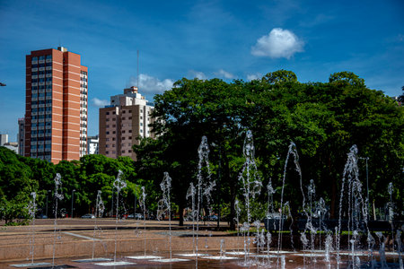 View of Civic Square with some water fountain located in the central area of Goiania, Brazilの写真素材