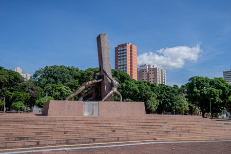 The Three Race Monument located in Civic Square in the central area of Goiania, Brazilの写真素材