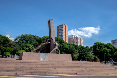 The Three Race Monument located in Civic Square in the central area of Goiania, Brazilの写真素材