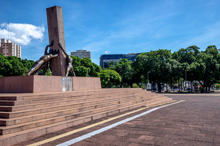 The Three Race Monument located in Civic Square in the central area of Goiania, Brazilの写真素材