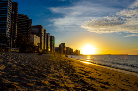 Sunset at the beach in Fortaleza, Brazilの写真素材