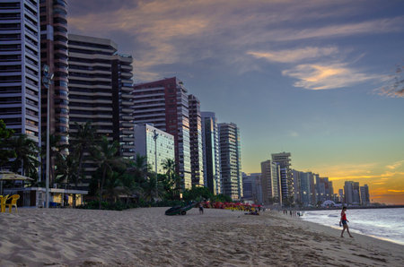 Sunset at the beach in Fortaleza, Brazilの写真素材