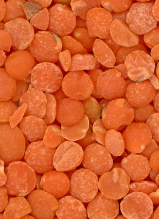 The close up of orange dried cracked peas の写真素材