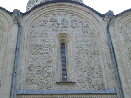 Medieval Church with rich stone carving in Vladimir, Golden Ringの写真素材