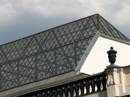 Glass roof of a Moscow building in cloudy dayの写真素材