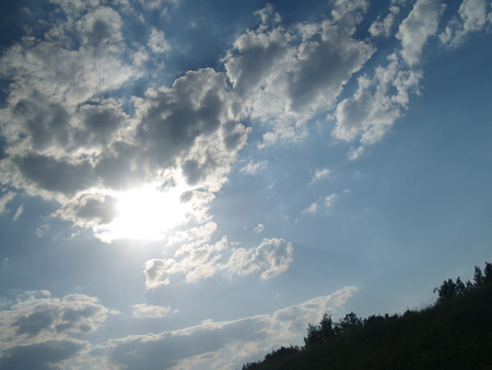 Cloudy sky over treesの写真素材