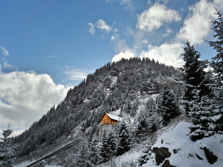 Beautiful view of Ridanna mines buildings, one of Europe's highest mountain mines. Italian Alps, Alto Adige/Sudtirol region.の写真素材