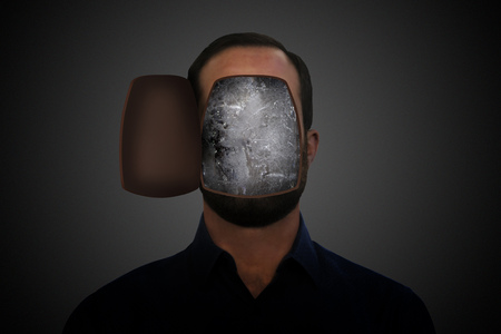 Ice inside an opened man's head.