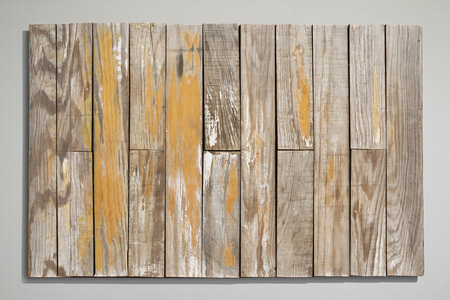 Old vintage wood sing with grey background.の写真素材