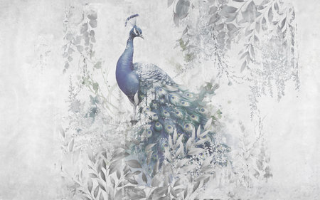 Spectacular watercolor peacok. Digital art illustration.の写真素材