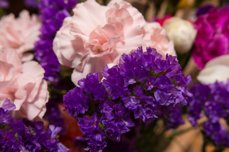 Easter flower bouquet with pink flowers and lavenderの写真素材