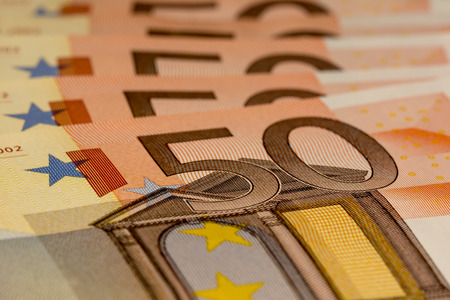 50 euro bills stackedの写真素材