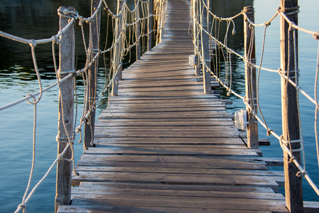 Wooden bridge leading to island in Zakynthos, Greeceの写真素材