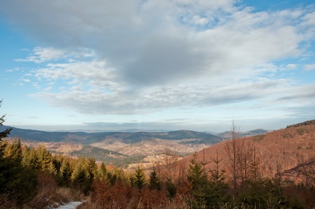  view from slope of mountain late autumnの写真素材