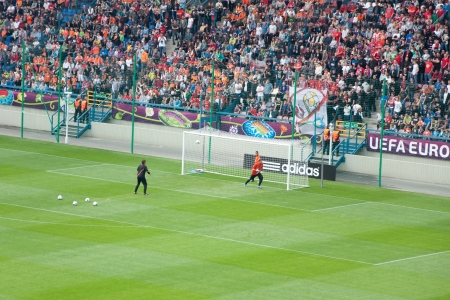 During EURO 2012 - first official training for the Dutch national team on the Wisla Krakow stadium with about 25,000 fansのeditorial素材