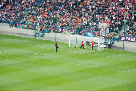 During EURO 2012 - first official training for the Dutch national team on the Wisla Krakow stadium with about 25,000 fansのeditorial素材