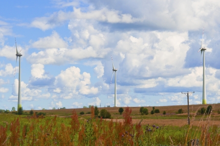 Huge wind farm on the rural fieldの写真素材