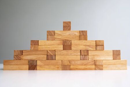 Wood block tower with architecture model, Planning Alternative Risk and Strategy in Business concept