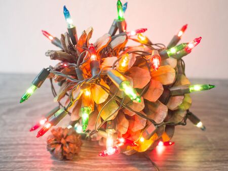 pinecone with Party lights, Funly enjoy christmas x'mas concept.の写真素材