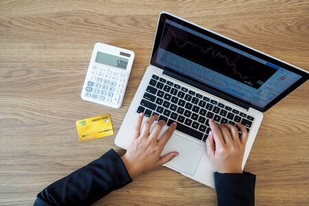 Business woman consumer spending via credit card and internet banking for shopping online.の写真素材