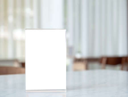 Mockup menu stand sign frame display on the restaurant bar table.の写真素材