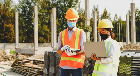 Engineer contractor team meeting work safety plan industry project and check design at the...