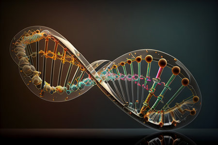 Futuristic DNA Helix on Black Background. DNA Science Background, Created with Generative AI Technologyの素材