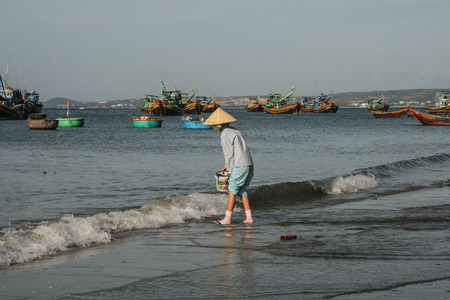 the fishing boats in the sea in vietnamのeditorial素材